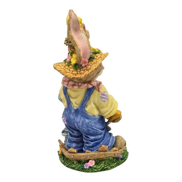 Dressed Gardening Resin Rabbit Figurine Easter Eggs Spring Cottage Chick Tulips - Picture 2 of 8